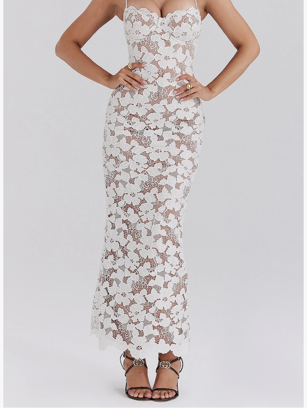 House of CB pearl floral lace gown